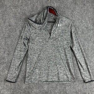 Under Armour Hoodie Womens Small Tech Long Sleeve Henley Gray V Neck Pullover